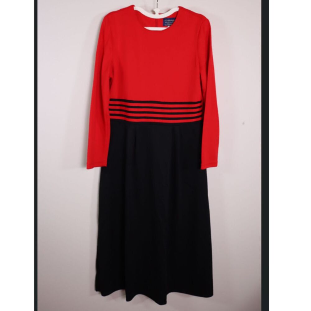 Vintage Willow Ridge Red Black Striped Waist Maxi Dress Size 12